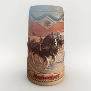 Vintage Collectible 1996 Budweiser Clydesdale Holiday Christmas Beer Stein Mug